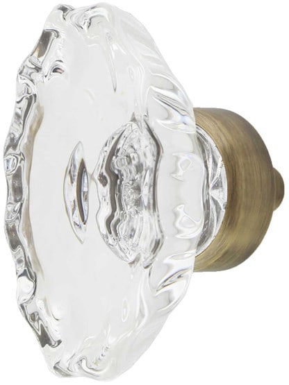 Chateau Lead-Free Crystal Cabinet Knob - 1 3/4 inch x 1 1/16 inch in Antique Brass.